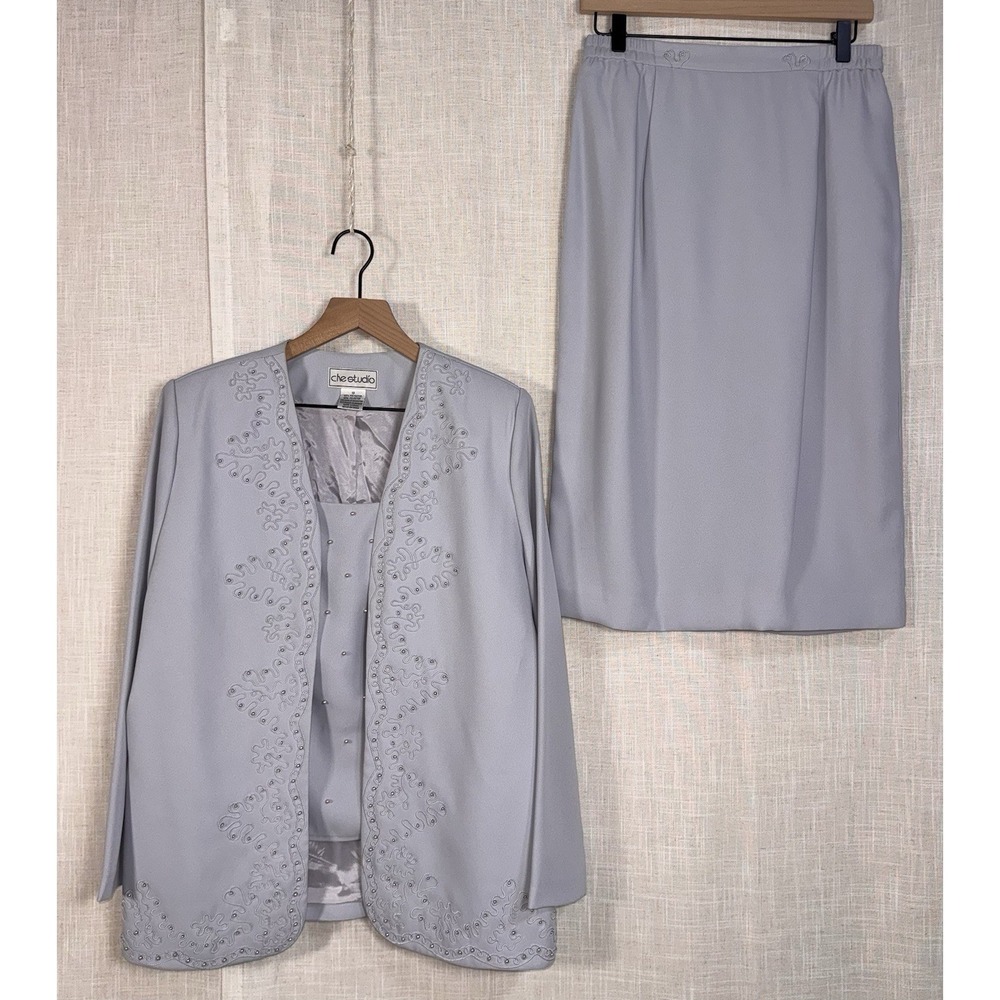 Vintage Che Studio Women's 3 Piece Embellished Skirt Suit Sz 10 1980s Set Blazer